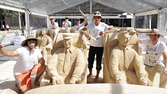The sand sculpting team of Sand In Your Eyes.